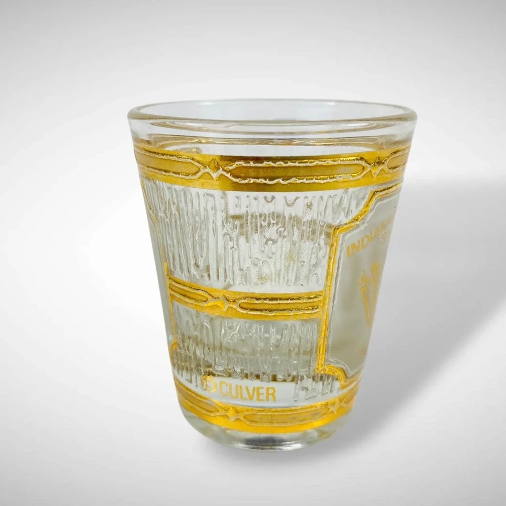 Culver‎ Shot Glass Indianapolis Motor Speedway 22K Gold Overlay 1970s 80s